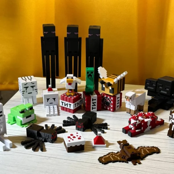 A collection of 3D printed Minecraft figures